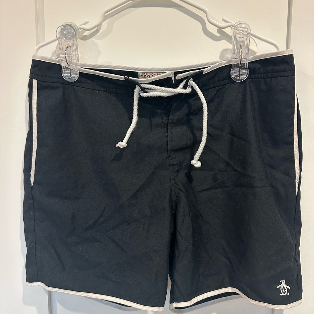 Original Penguin Black Swim Trunks with White Trim
